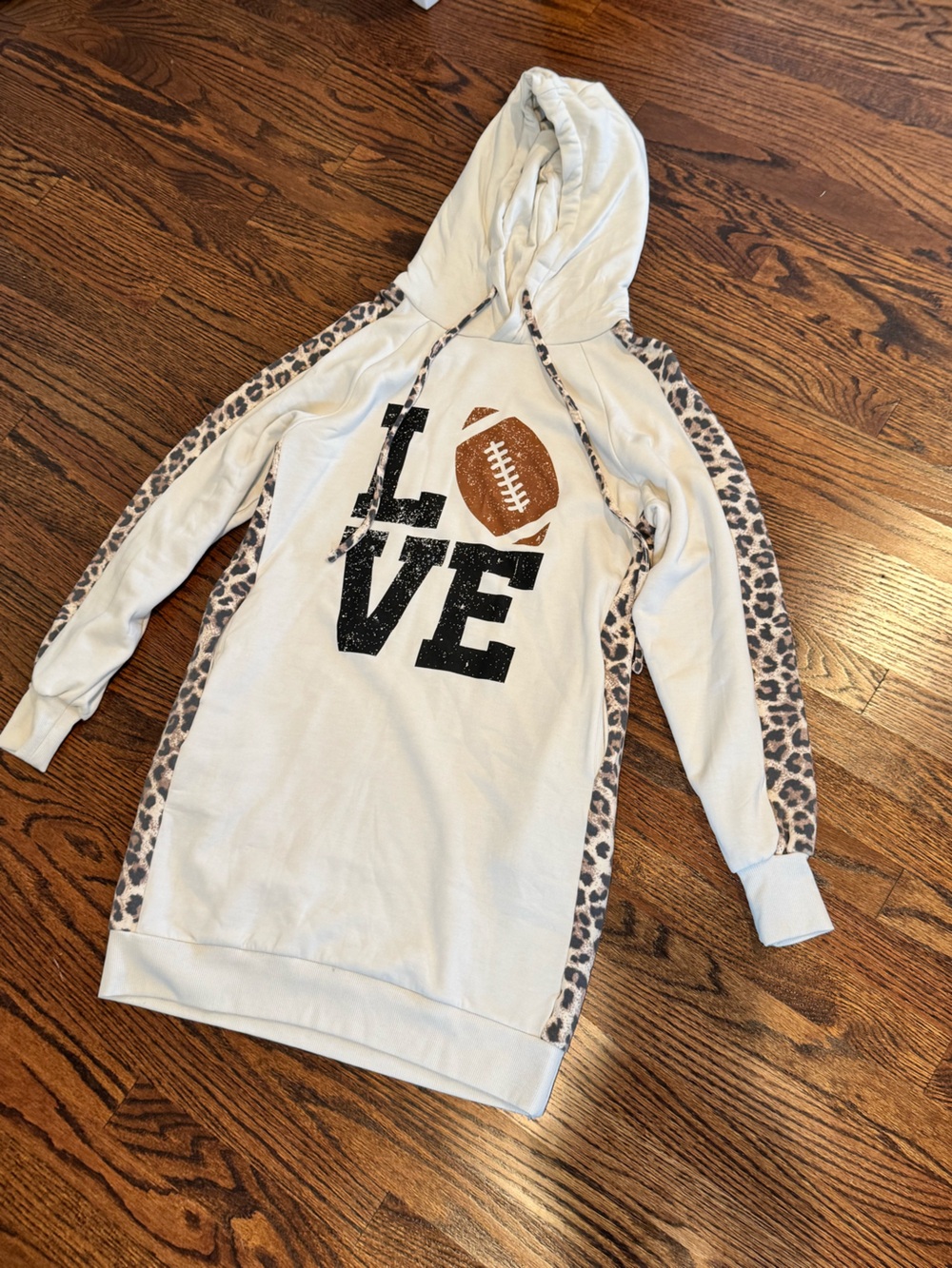 Zenana women’s Cream Hoodie Tunic with Leopard Trim football 🏈 sweatshirt
